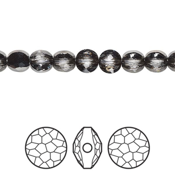 Bead 4pk crystal silver night, Crystal Passions® 6mm puffed round 5034 image number 0