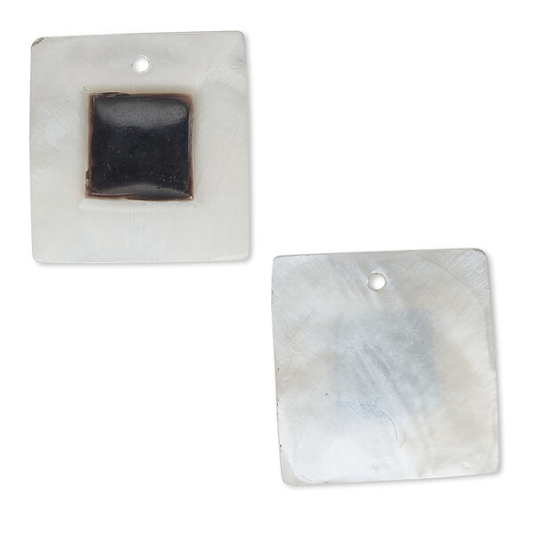 Drop, common hammer oyster shell (natural), 26x25mm carved flat square, Mohs hardness 3-1/2. Sold individually. image number 0