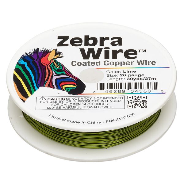 Wire, Zebra Wire™, color-coated copper, lime green, round, 26 gauge. Sold per 30-yard spool. image number 0