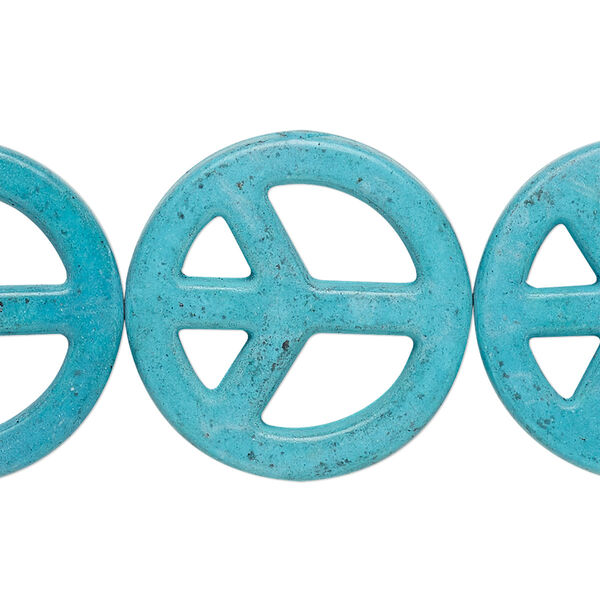 Magnesite 1pkg10, hand-cut vertically-drilled peace sign bead 25mm image number 0
