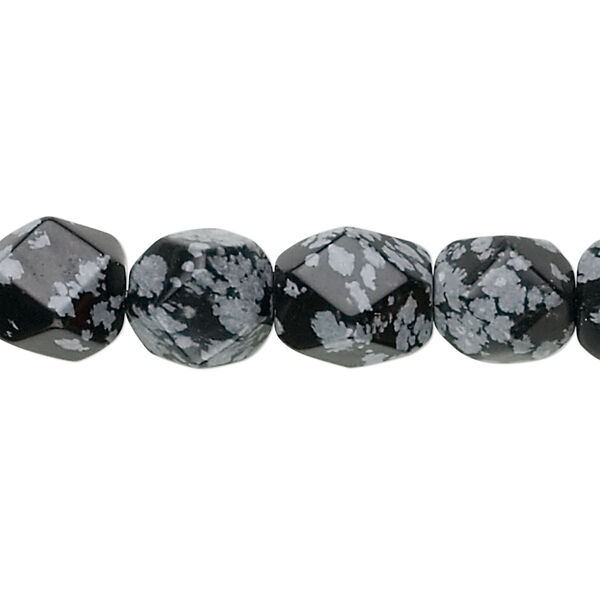 Snowflake obsidian 1pkg1, tumbled faceted pebble bead natural 15.5-16 inch medium image number 0