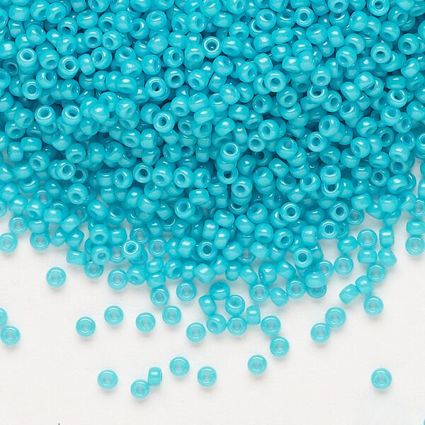 Seed bead, Miyuki, glass, pkg/25g, #11 rocaille, opaque outside dyed turquoise green, (RR-1483). image number 0