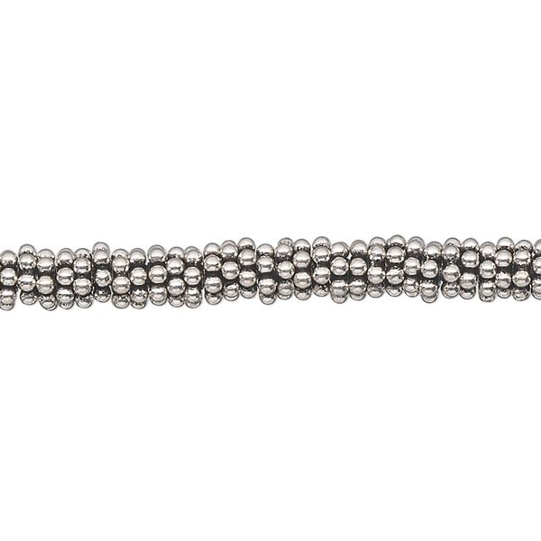 Bead, antiqued sterling silver, 5x1mm beaded rondelle. Sold per 1/4 troy ounce pkg, approximately 40-45 beads. image number 0