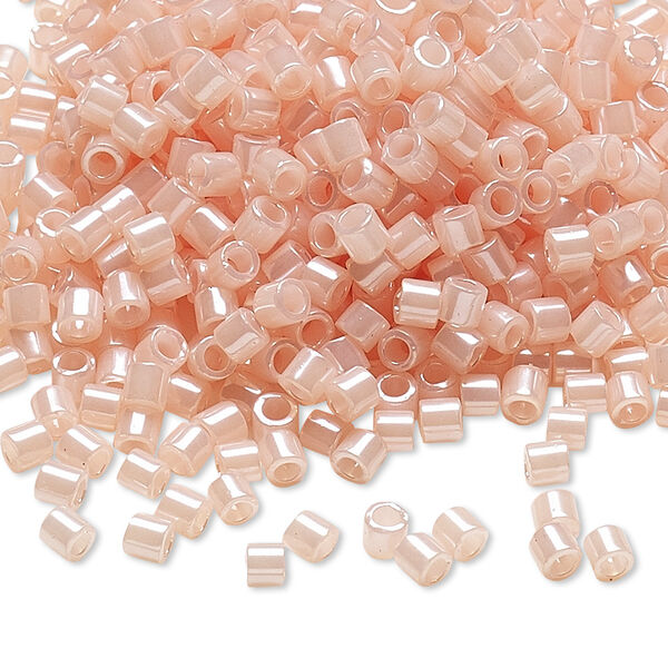 Seed bead, Delica®, glass, pkg/7.5g, #8 round, opaque inside dyed color luster baby pink (DBL-0234). image number 0