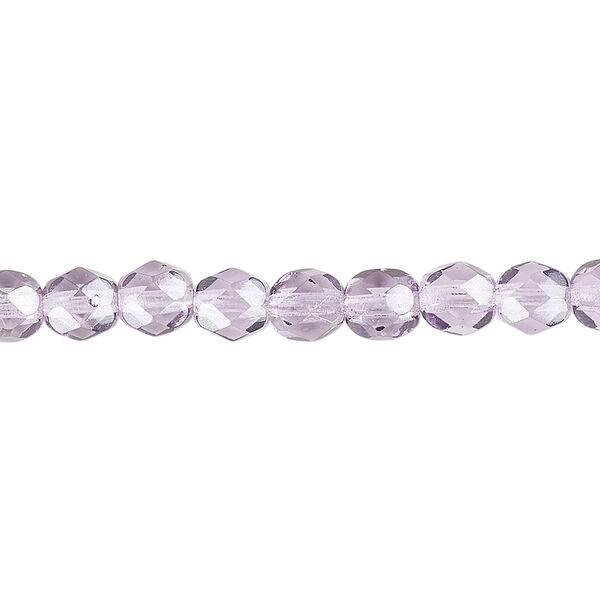 Bead, Czech fire-polished dipped décor glass, transparent lilac, 6mm faceted round. Sold per 15-1/2" to 16" strand, approximately 65 beads. image number 0