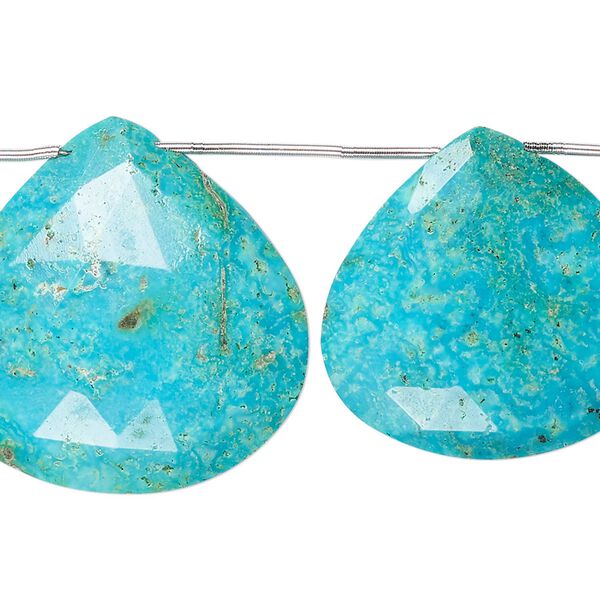 Turquoise 1pkg1, hand-cut top-drilled faceted puffed teardrop bead 8 inch graduated 15x15mm-28x28mm image number 0