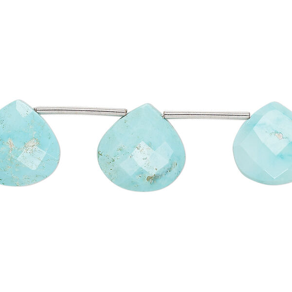 Imperial crown turquoise 1pkg7, hand-cut top-drilled faceted puffed teardrop bead natural 12-14mm image number 0
