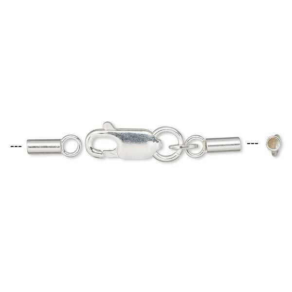 Clasp, lobster claw, sterling silver and steel, 28x4mm with crimp ends, 1mm inside diameter. Sold per pkg of 10. image number 0