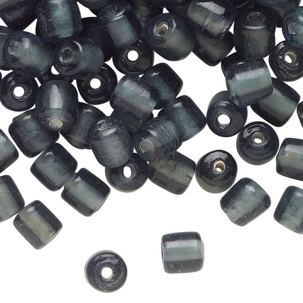Bead, lampworked glass, translucent steel blue, 7x6mm-8x7mm round tube. Sold per 2-ounce pkg, approximately 170 beads. image number 0