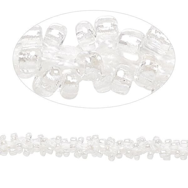 Seed bead cord, glass and nylon, white and luster clear, 6mm hand-crocheted #11 round. Sold per pkg of 10 feet. image number 0