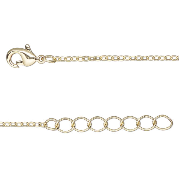 Chain, gold-finished brass, 1.5mm cable, 36 inches with 2-inch extender chain and lobster claw clasp. Sold per pkg of 2. image number 0