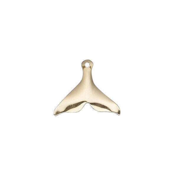 Charm, 14Kt gold-filled, 17x14mm single-sided whale tail. Sold individually. image number 0