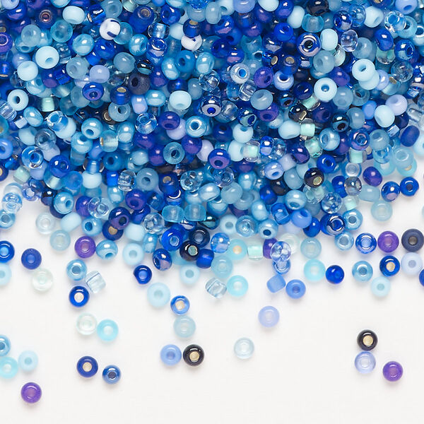 Seed bead mix, Preciosa Czech glass, pkg/50g, #11 round, opaque and translucent multi-blue. image number 0