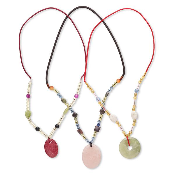 Multi-gemstone / acrylic / glass 1pkg3, mixed shape continuous necklace 20 inch mix 29mm-65x45mm image number 0