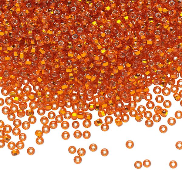 Seed bead, Preciosa Ornela Czech glass, pkg/50g, #11 rocaille, transparent silver-lined dark orange, (97030). image number 0
