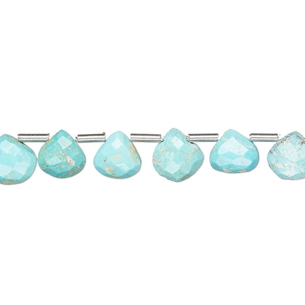 Imperial crown turquoise 1pkg20, hand-cut top-drilled faceted puffed teardrop bead natural 7-9mm image number 0