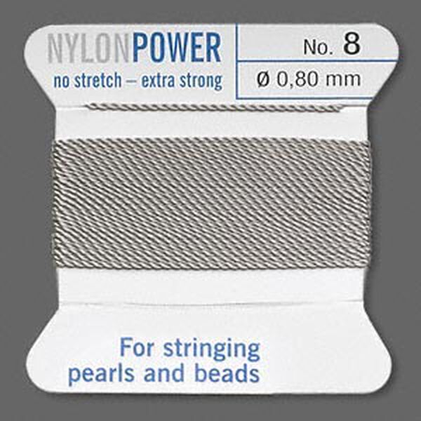 Thread, Griffin, nylon, grey, size #8. Sold per 2-meter card (approximately 78 inches). image number 0