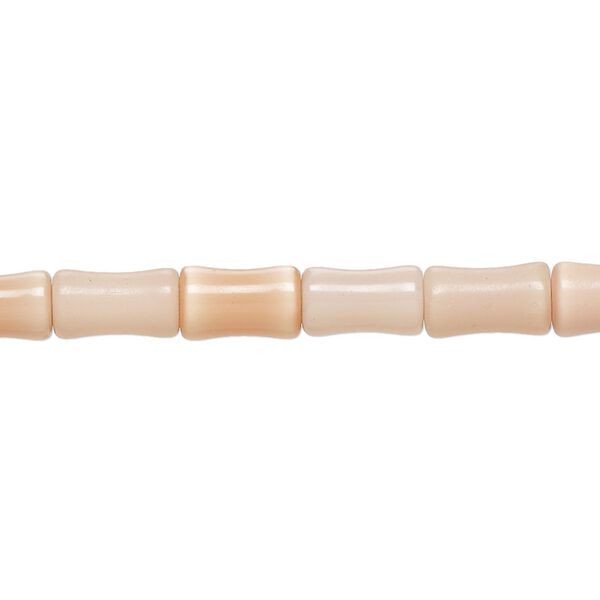 Bead, cat's eye glass (fiber optic glass ), peach, 9x5mm-10x7mm bamboo. Sold per 14-inch strand, approximately 40 beads. image number 0
