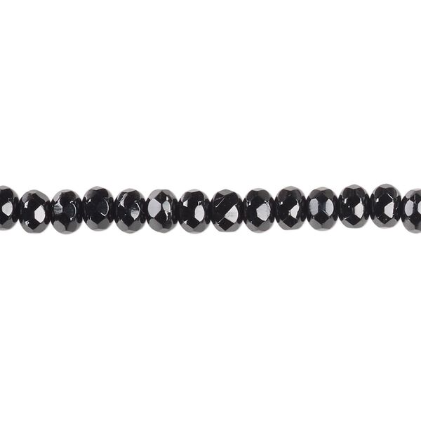 Bead, Czech fire-polished glass, jet, 5x4mm faceted rondelle. Sold per pkg of 1,200 (1 mass). image number 0