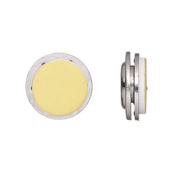 Badge holder, magnetic, neodymium and nickel-finished "pewter" (zinc-based alloy), white, 17mm round with 13mm adhesive front. Sold per pkg of (4) 2-piece sets. image number 0