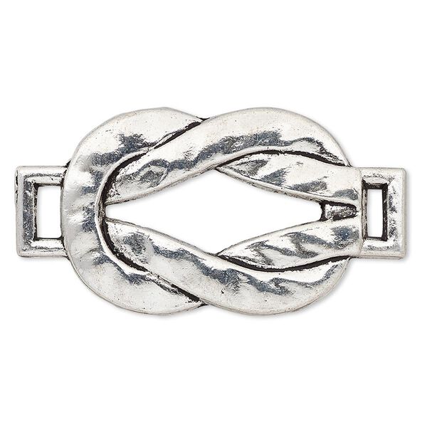 Focal, antique silver-plated "pewter" (zinc-based alloy), 42x22mm single-sided reef knot, 5x1.5mm hole. Sold per pkg of 2. image number 0
