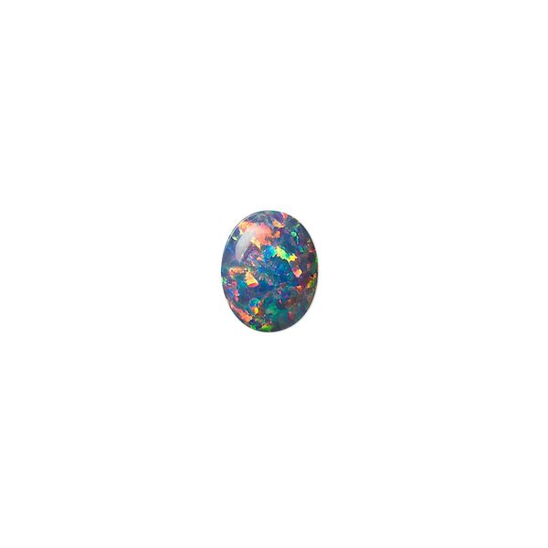 Cabochon, "opal" (silica and epoxy) (man-made), multicolored, 10x8mm calibrated oval. Sold individually. image number 0