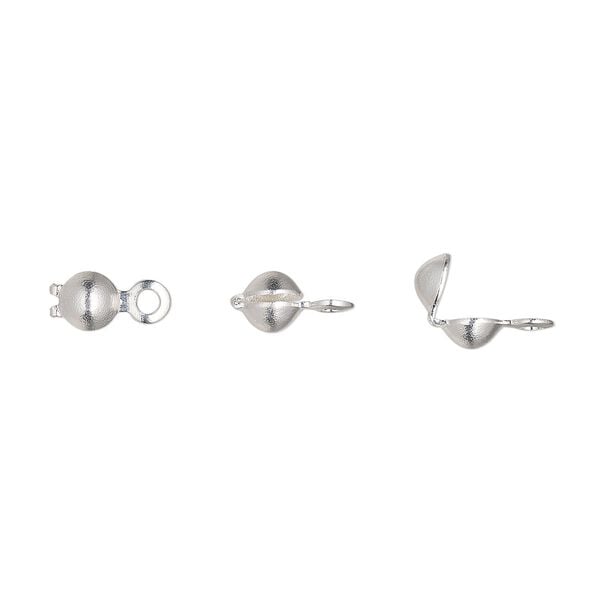 Bead tip, silver-plated brass, 7.5x3.5mm bottom clamp-on with closed loop. Sold per pkg of 100. image number 0