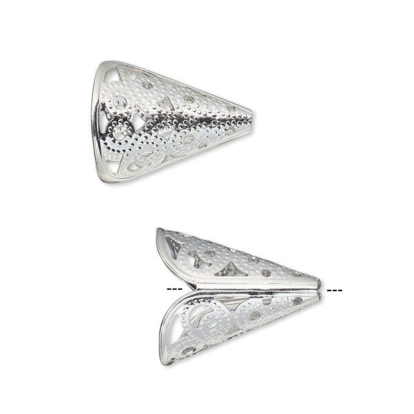Cone, silver-plated brass, 17x14mm filigree, with 11mm inside diameter. Sold per pkg of 12. image number 0