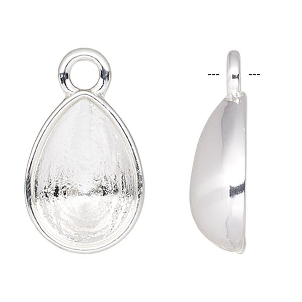 Drop, Almost Instant Jewelry®, silver-plated "pewter" (zinc-based alloy), 11x8mm beaded teardrop with 10x7mm pear setting. Sold individually. image number 0
