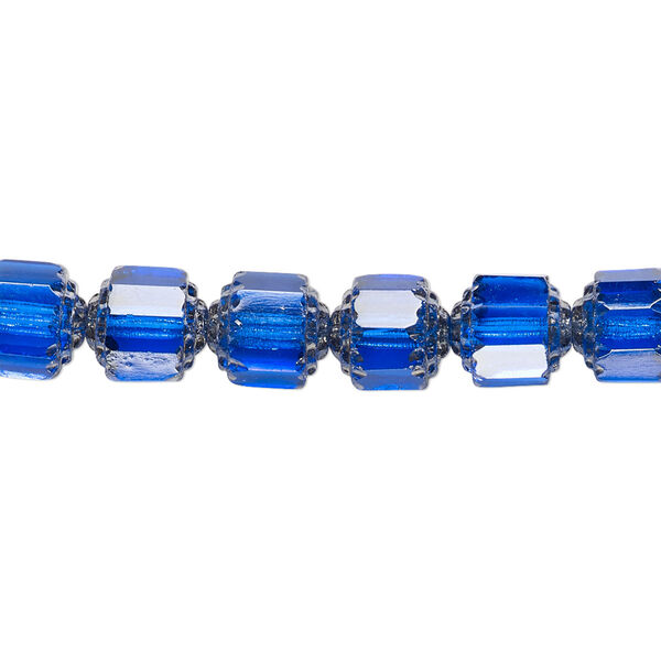 Bead, Czech glass, cobalt and metallic silver, 8mm round cathedral. Sold per 15-1/2" to 16" strand, approximately 50 beads. image number 0