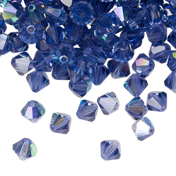 Bead 24pk tanzanite AB, Preciosa Czech crystal 6mm bicone image number 0