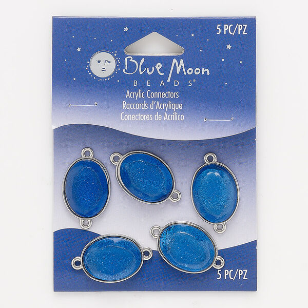 Link, acrylic and silver-finished "pewter" (zinc-based alloy), blue, 22x17mm textured oval. Sold per pkg of 5. image number 0