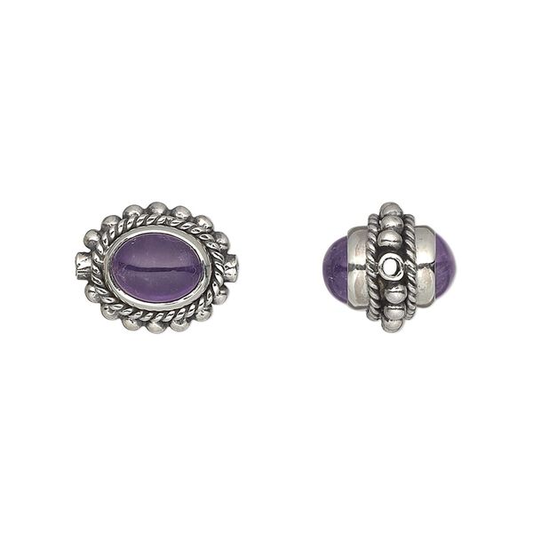 Amethyst / sterling silver 1pkg1, antiqued oval cab natural 8x6mm / 13x11mm image number 0