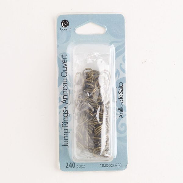 Jump ring mix, steel, pkg/240, 4-8mm open round, antique gold finish. image number 0