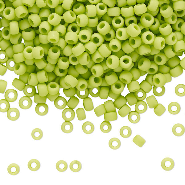 Seed bead, TOHO BEADS®, glass, pkg/7.5g, #8 round, opaque frosted sour apple (TR-08-44F). image number 0