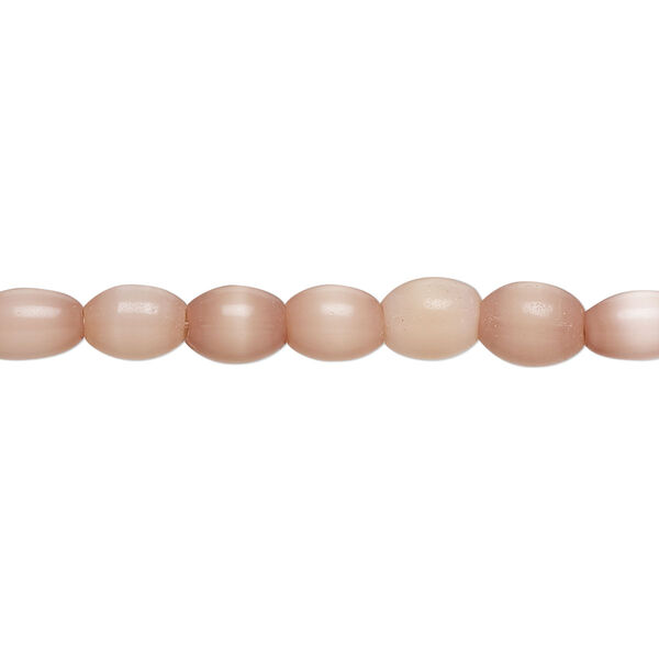 Bead, fiber optic glass, pkg/14 inch, opaque peach, 7x5mm center-drilled oval. image number 0