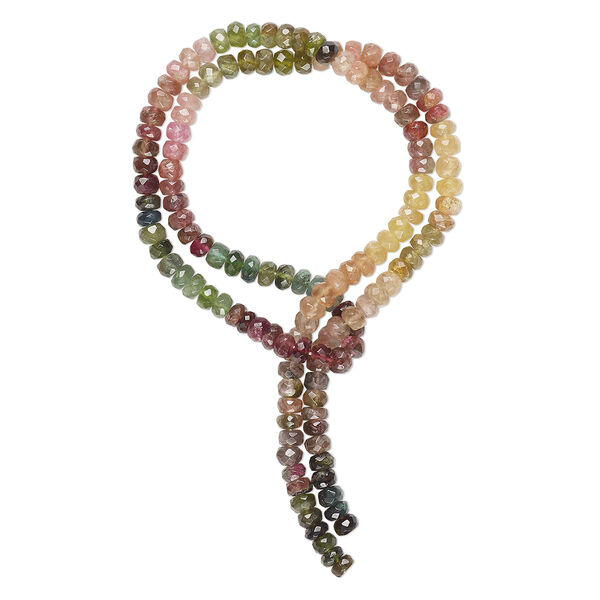 Multi-tourmaline 1pkg1, hand-cut faceted rondelle bead natural 14 inch 4x3mm-5x4mm image number 0