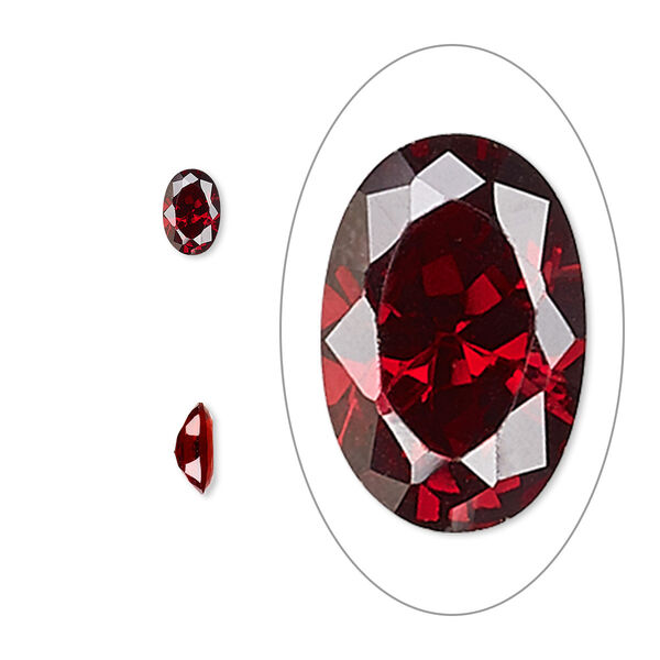 Gem, cubic zirconia, garnet red, 6x4mm faceted oval, Mohs hardness 8-1/2. Sold per pkg of 2. image number 0