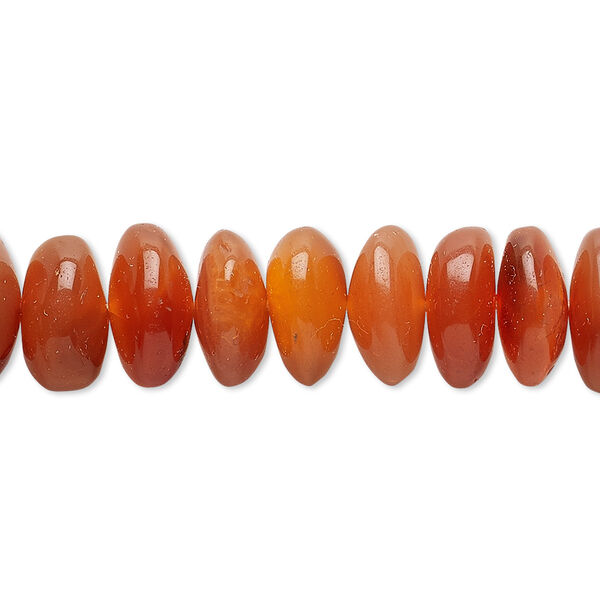 Bead, carnelian (dyed / heated), 10x4mm-11x6mm hand-cut smooth rondelle, C grade, Mohs hardness 6-1/2 to 7. Sold per 15-1/2" to 16" strand. image number 0