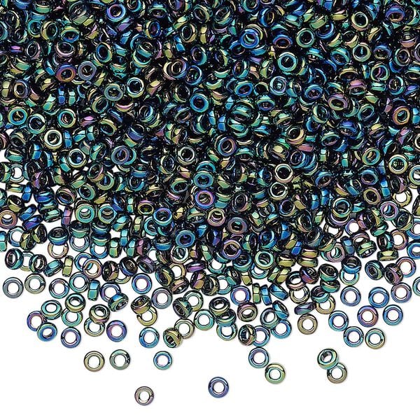Seed bead, Miyuki, glass, pkg/50g, 2.2x1mm spacer rondelle, opaque metallic iris variegated blue, (SPR2.2-455). image number 0