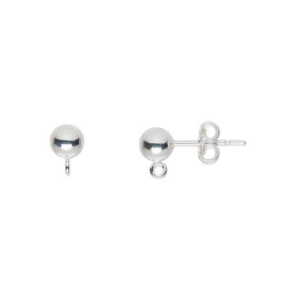 Earstud 1pkg10 sterling silver, 5mm ball / open loop / earnuts, polished 5 pair image number 0