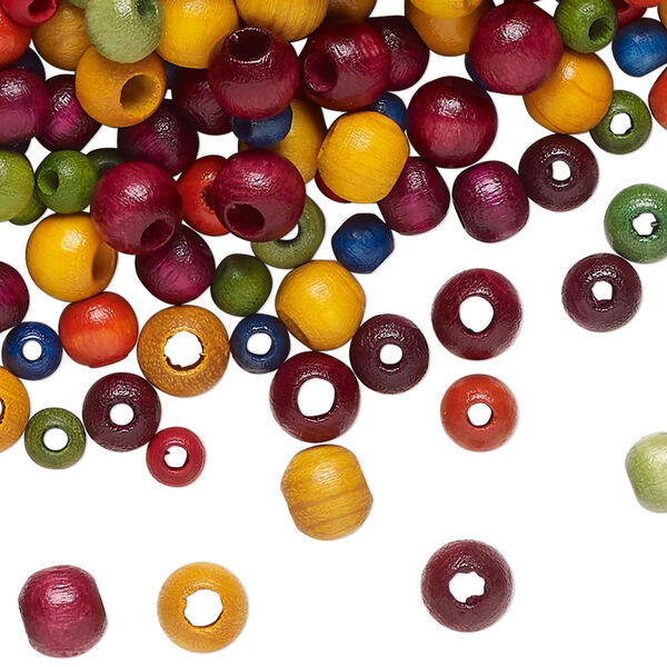 Bead mix, wood (dyed/waxed), mixed colors, 6mm round. Sold per 2 ounce pkg, approximately 650 beads. image number 0