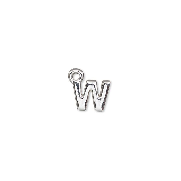 Charm, silver-finished "pewter" (zinc-based alloy), 9.5x7.5mm alphabet letter W. Sold per pkg of 2. image number 0