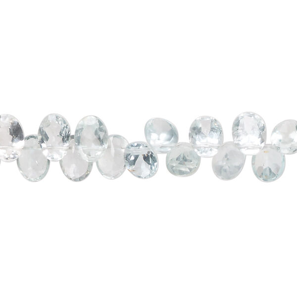 Aquamarine 1pkg1, hand-cut top-drilled faceted flat-sided puffed oval bead light 15 inch 7x5mm image number 0