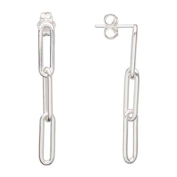 Earstud 1pkg2 sterling silver, 37x4 inch /  3-link paperclip chain, 1 pair image number 0
