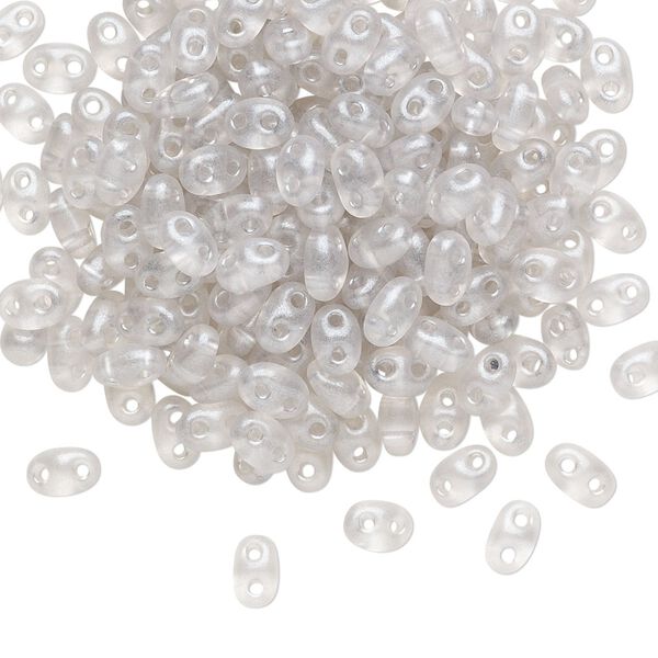 Seed bead, Preciosa Twin™ Czech glass, pkg/50g, 5x2.5mm oval, translucent light grey terra pearl clear, (08149). image number 0