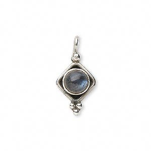 Labradorite / sterling silver 1pkg1, diamond / round drop natural 14x8.5mm / 5mm image number 0