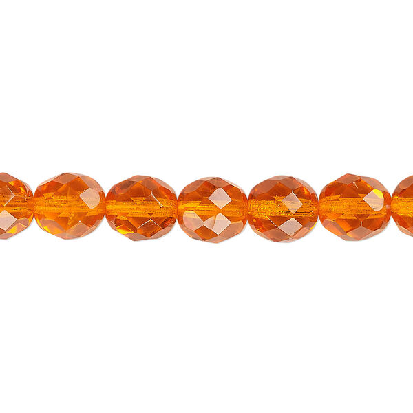 Bead, Czech fire-polished glass, orange, 8mm faceted round. Sold per pkg of 600 (1/2 mass). image number 0