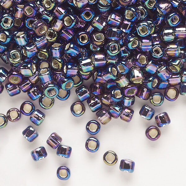 Seed bead, Dyna-Mites™, glass, silver-lined translucent rainbow purple, #6 round with square hole. Sold per 1/2 kilogram pkg. image number 0