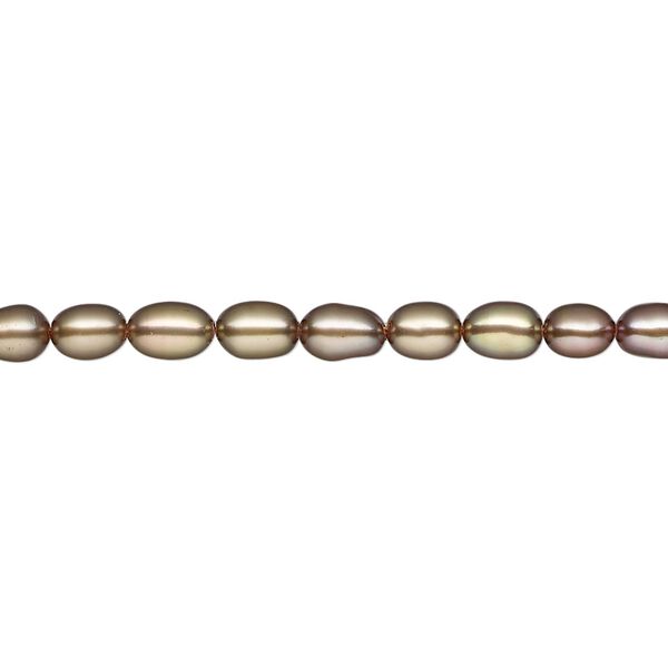 Pearl, cultured freshwater (dyed), iris gold, 4-5mm rice, B- grade, Mohs hardness 2-1/2 to 4. Sold per 15-inch strand. image number 0